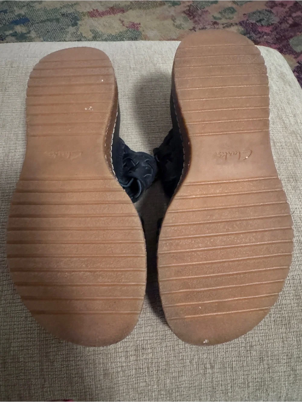 Clarks Black Woven Double-Strap Platform Slides